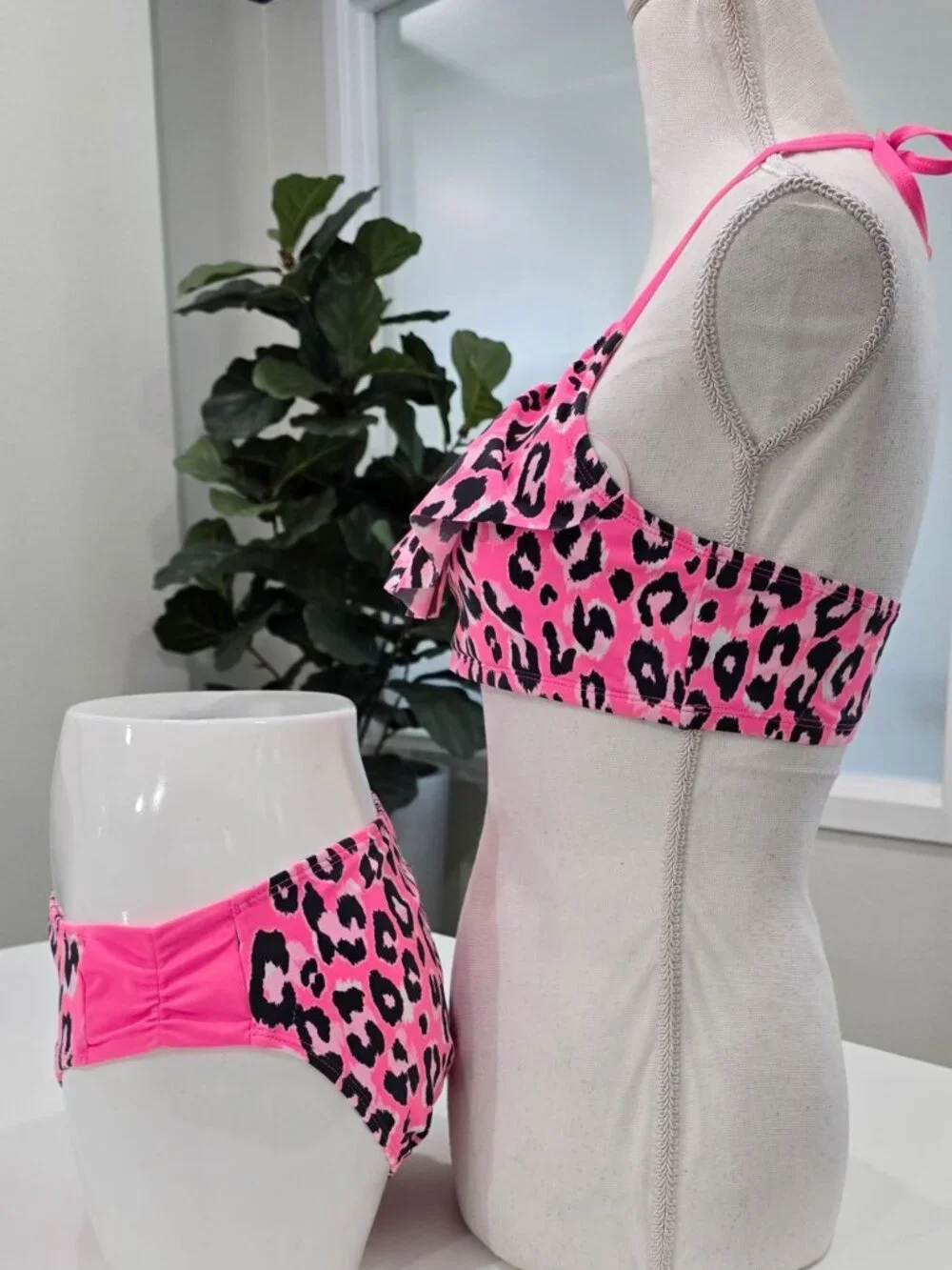 Justice ✦ Girls Pink Black Leopard Print Ruffle Bikini Set ✦ Coquette Girl Sz 20